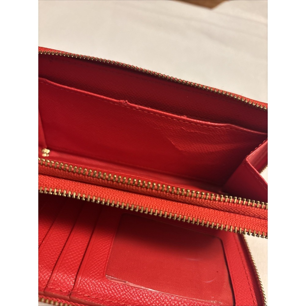 Coach Double Zip Travel Wallet Womens Leather Organizer True Red Pebbled Leather - Picture 7 of 10